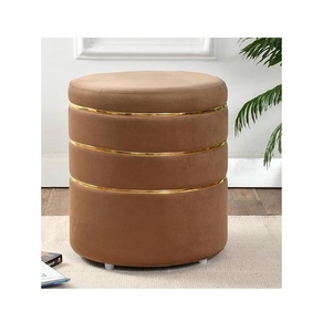 Pouf rond décoratif capitonné, repose-pieds en velours marron, chaise de sol pour salon, chambre à coucher - Product Image 4