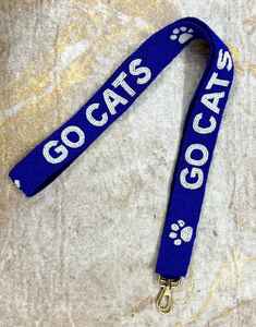 Go Cats Beaded <b>Bag</b> Strap Embroidery Work <b>Blue</b> Paws Print Glass Seed Beads Crossbody Shoulder Belt Replacement Wide Purse Handle - Product Image 1