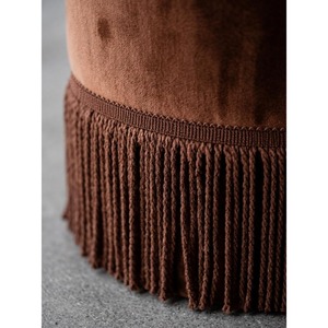 Round Velvet <b>Pouf</b> With Fringe Detail Bohemian Style Fabric Ottoman Living Room Decor - Product Image 5