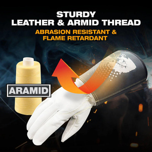Gants de sécurité industriels robustes les plus populaires pour le soudage TIG, à manchette longue, en cuir de chèvre et croûte de cuir de vache, protection anti-coupure pour les mains - Product Image 2