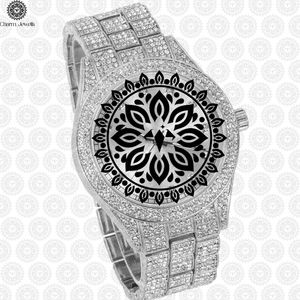 Charm Jewells Luxury Stainless Steel <b>Watch</b> <b>Diamond</b> Encrusted Round Dial Analog Quartz Folding Clasp Unisex 42mm - Product Image 2