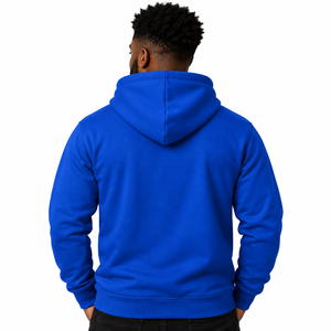 <b>Mens</b> Royal Blue Hooded <b>Sweatshirt</b> With <b>White</b> Greek Letter Design Drawstring Collar Front Pocket Long Sleeve Warm Fleece Pullover - Product Image 2