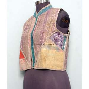 Chaleco de punto hecho a mano para verano y otoño, estilo Kantha, estilo patchwork, chaqueta vintage japonesa multicolor, ropa exterior informal. - Product Image 4