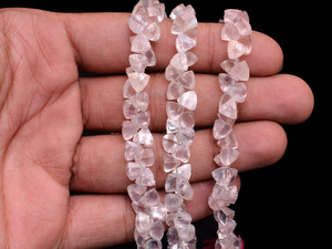 AAA+ Quartz 6mm Faceted Triangle Briolette Beads Natural <b>Pink</b> Rose Quartz Semiprecious Gemstone Fancy Trillion Beads For Jewelry - Product Image 3