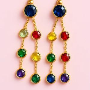 925 Sterling <b>Silver</b> 14K Gold Plated Rainbow Gemstone Dangle Earrings Multicolor Crystal Statement Jewelry Gift - Product Image 1