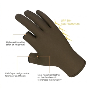 Gants de pêche en néoprène isolés antidérapants avec fermeture auto-agrippante unisexe toutes saisons marron avec motif en X orange - Product Image 3