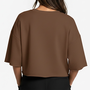 เสื้อยืดคอกลมทรงปกติสำหรับผู้หญิง ราคาขายส่ง ผ้าเจอร์ซีย์คอตตอน 100% แขนสั้น สีพื้น แต่งลาย สำหรับฤดูร้อน - Product Image 4