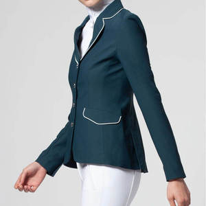 Women's Dark Green Cotton/Polyester Riding Jacket with White Trim Show Jumping <b>Equestrian</b> Attire Custom Logo - Product Image 5