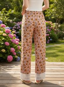 Hand Block Print paisley Cotton Palazzo Pants for <b>Women</b> Relaxed Fit Elastic Waist Summer Resort Wear cotton loose fit pants - Product Image 4