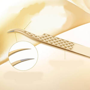 Pince à cils professionnelle DANTRIC IMPLANTS pour débutants, avec clip doré spécial, tête pointue et nette en forme de 7, pour greffe de faux cils - Product Image 5