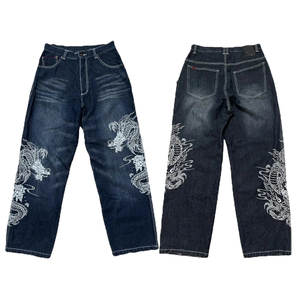 Graphic <b>Embroidered</b> <b>Jeans</b> Regular Fit Light Wash Streetwear Hip Hop Skate Denim Pants Lightweight Autumn Winter Unisex Y2K - Product Image 3