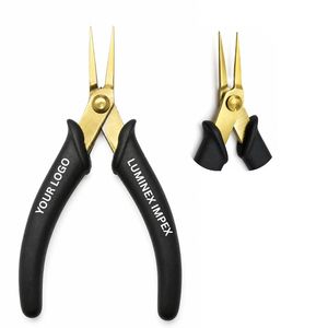 Pro Gold Tip Stainless Steel Black Handle Xurom Tweezers Nose <b>Pliers</b> Precision Fine Holding Tool Light Weight Smooth Jewelry - Product Image 1