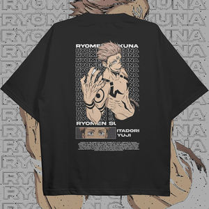 Camisetas de Verano de Algodón Tejido con Estampado OP para Disfraces de Cosplay al por Mayor, Estilo Urbano Oversize Negro Jujutsu Kaisen Ryomen - Product Image 1