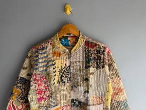 Chaqueta acolchada de algodón con patchwork para mujer, cuello mandarín, manga larga, ropa exterior informal de otoño, bordado a mano, cierre con botones, regalo. - Product Image 5