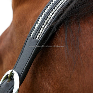 Halter de caballo de cuero genuino decorativo con cristales de lujo en todos los tamaños personalizados con relleno suave de vaca en Noseband y herrajes de latón - Product Image 1