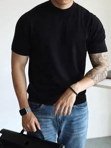 T-shirts tendance homme printemps-été 2026 – Col montant, manches courtes, coupe ajustée, décontracté, couleur unie, pull-over mode pour hommes - Product Image 3