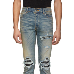 Men's Classic Light Blue <b>Color</b> Wash Ripped Denim Jeans Straight Fit 5 Pockets Style Designer Fashionable Man Jeans Pants - Product Image 4