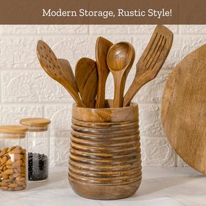 Wooden <b>Caddy</b> Holder For Dining Table Storage Organizer For <b>Kitchen</b> Spatula <b>Caddy</b> For <b>Kitchen</b> Utensils Spoon Stand For Restaurant - Product Image 2