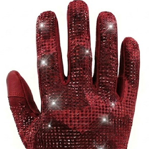 Red Rhinestone Sports <b>Gloves</b> Wrist Length Breathable Polyester Men's Football Receiver <b>Glove</b> Sporty Style Spring Autumn - Product Image 5