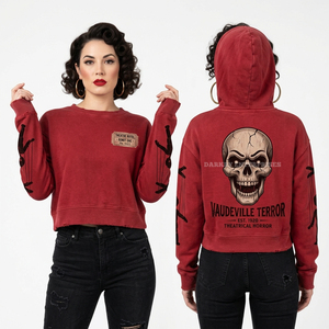 Sudadera con capucha gris para mujer, estilo oversize, con lavado ácido, mangas con cordón, estampado gráfico vintage de calavera, fabricante personalizado - Product Image 3