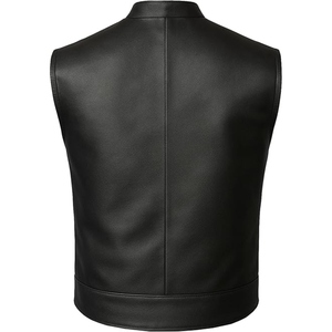 Custom Men's <b>Black</b> Genuine Leather Biker <b>Vest</b> Stand Collar Motorcycle Leather <b>Vest</b> Sleeveless Leather Jacket - Product Image 6