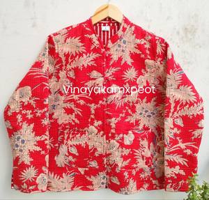 Veste d'hiver légère en coton respirant tricoté et matelassé Kantha à motif floral rouge, modèle 2026, très populaire, pour femme, prix d'usine - Product Image 5