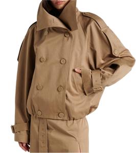 Abrigo Corto de Invierno Estilo Británico, Cuello Alto, Mangas Raglán, Cierre Cruzado Vintage, Reversible, Ecológico, Holgado - Product Image 1