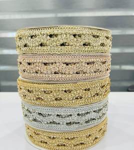 Bordure en dentelle Zari métallique fantaisie polyvalente et romantique avec incrustations de strass de précision et bordure architecturale festonnée en organza - Product Image 1