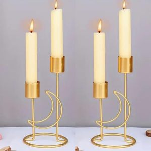 Gold Metal <b>Candle</b> Stands Set of 2 Modern Decorative Candlestick Holders for Wedding Birthday Party & <b>Dinner</b> Table Decor - Product Image 5