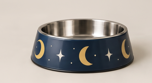 Gamelle Moderne en Métal Rond Anti-Renversement pour Animaux de Compagnie, Motif Ciel Nocturne Céleste, avec Base Antidérapante en Caoutchouc, Vente en Gros - Product Image 5