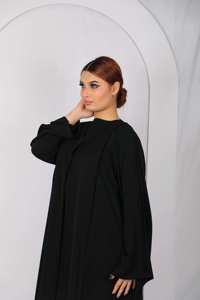 Womens <b>Black</b> Lace Trim Abaya Long Sleeve <b>Floor</b> <b>Length</b> Round Neck Modest Prayer <b>Dress</b> Muslim Fashion Middle East Elegant Wear for - Product Image 2