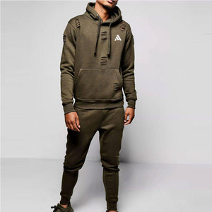 Wholesale Price Best Quality Men <b>Distressed</b> Hooded Plus Size Printed Tracksuit 100% Cotton Winter Outdoor Wear - Product Image 1
