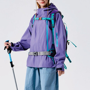 Custom Unisex Waterproof Hiking Men's <b>Jackets</b> Purple Hooded Outdoor Rain Shell Windproof Trekking Coat Multi Pocket Windbreaker - Product Image 5
