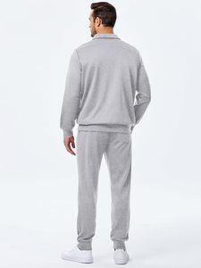 Unisex Gray Quarter-Zip Tracksuit Full Sleeve Solid Color Casual Wear With Side Pockets Regular Fit Autumn Style - Product Image 3