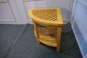 Modern Solid Teak Wood Corner <b>Stool</b> with Lower Shelf Storage <b>for</b> Apartment and <b>Bathroom</b> Furniture Model ST001 - Product Image 5