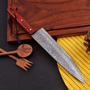 Cuchillo de Chef de Acero de Damasco Hecho a Mano, 8 Pulgadas, Mango de Madera Roja, Estilo Vintage, Ambidiestro, Ecológico, Proveedor Mayorista OEM - Product Image 4