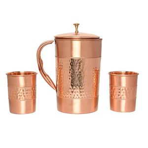 Juego de Jarra de Cobre Martillado con Vasos de Cobre Puro para Beber Agua y Beneficios para la Salud Ayurvédica - Product Image 1