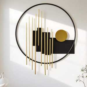 Escultura de pared redonda de metal abstracta moderna, negra y dorada, geométrica, de hierro, para sala de estar, hotel, decoración de lujo para el hogar. - Product Image 3