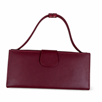 Dompet Wanita Kulit Warna Merah Anggur, Dompet Panjang dengan Tali Pegangan, Penutup Magnetik, Aksesoris Fashion, Dompet Jinjing