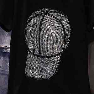 Camisetas de manga corta de poliéster y algodón transpirables de corte regular con pedrería para mujer, ideales para primavera y verano. - Product Image 2