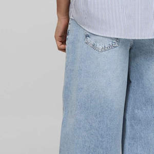 Men's Wide Leg Stonewashed Denim Pants <b>Elastic</b> <b>Waist</b> Button Fly 100% Cotton Lightweight Breathable Eco-Friendly Street Style - Product Image 4