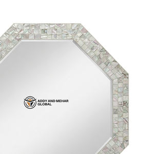 Miroir mural de mariage de luxe carré en nacre incrustée, style Art Déco, mosaïque de coquillages faite à la main - Product Image 2