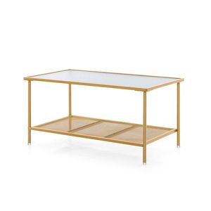 Tavolino da Caffè in Legno a 2 Ripiani con Piano in Vetro Temperato e Mensola per Arredamento Soggiorno - Product Image 1