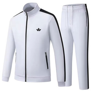 Men White Tracksuit Full Sleeve Zipper Front Pocket Sporty Style Breathable Polyester Regular Fit Spring Wear - Product Image 1