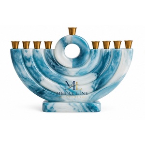 Ménorah Hanouka Moderne en Résine, 9 Branches, Luxe, Effet Marbre, Candelabre Chanukiah, Coupe Dorée, Décoration de Table pour Fêtes Juives, Vente en Gros - Product Image 6