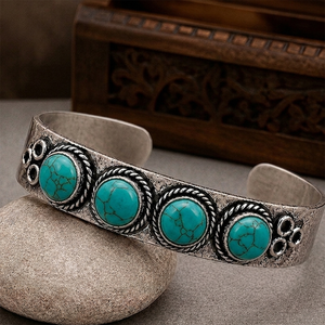 Town JT-044 Hydro Turquoise Oval Wide <b>Cuff</b> Bangle Gold/<b>Silver</b> Plated Brass Bezel Set Classic Western Style Unisex Gift Rajasthan - Product Image 6