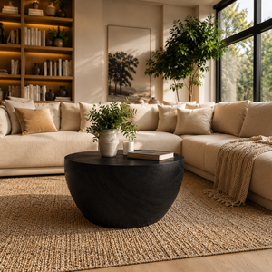 Horizon Bowl Coffee Table Black Finish Modern Organic <b>Solid</b> Suar <b>Wood</b> Premium Thick Bowl Top Living Room Home Furniture - Product Image 5