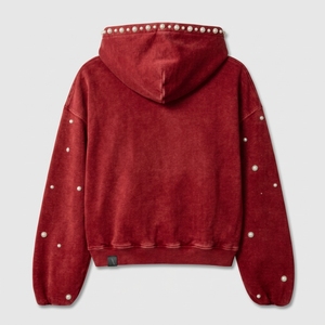 Abdullah Apparels – Sweat à capuche zippé oversize pour homme, style punk, délavé à l'acide, orné de strass, lettres personnalisées - Product Image 6