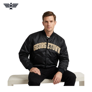 Blouson Bomber Unisexe Noir Brodé Lettres sur le Devant Col Montant Simple Boutonnage Style Universitaire Extérieur en Soie 100% Polyester Hiver - Product Image 6