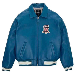 Huzu Enterprises <b>Men's</b> Blue <b>Suede</b> Bomber <b>Jacket</b> Crew Neck Zipper Front Waterproof Windproof Eco-Friendly Winter Wear HIGH STREET - Product Image 3